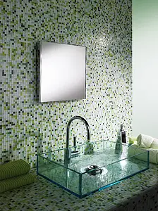 Mosaic tile, Color green, Glass, 32.7x32.7 cm, Finish glossy